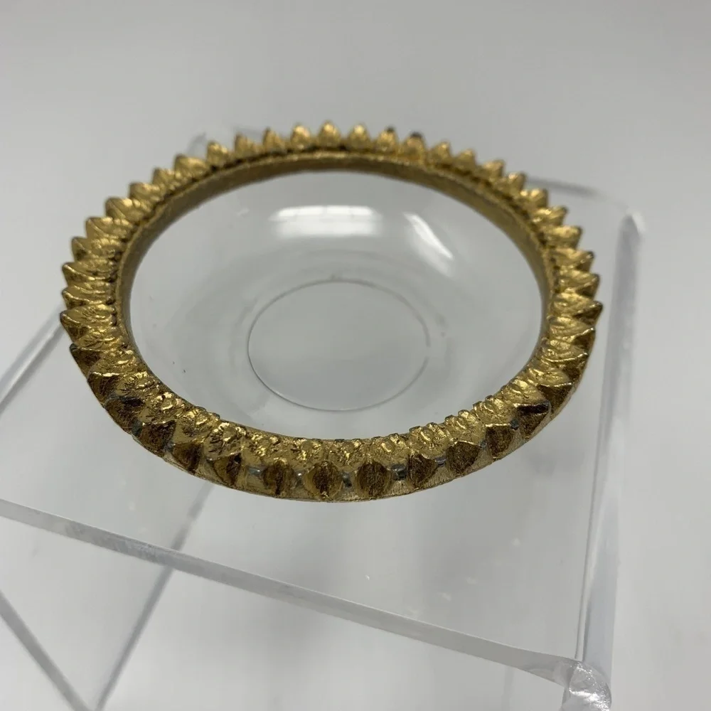 Vintage Ring Dish Sunflower Clear & Gold Catchall Trinket Jewelry
